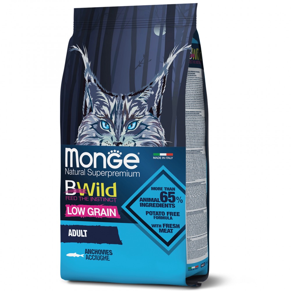 

Корм для кошек Monge Вwild Low Grain анчоус 10 кг (70004930)