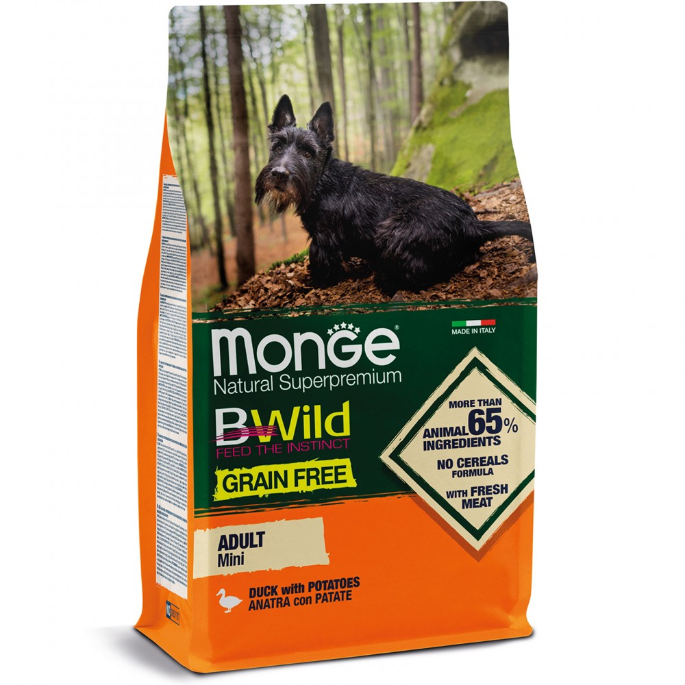 

Корм для собак мелких пород Monge Вwild grain free Mini утка 15 кг (70004688)