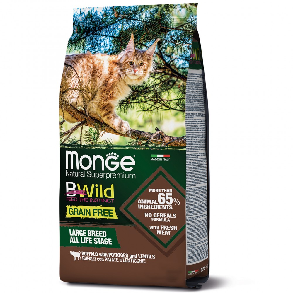 

Корм для кошек крупных пород Monge Вwild grain free буйвол 10 кг (70004961)