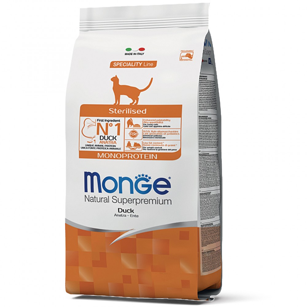

Корм Monge cat Sterilised с мясом утки 10 кг (70056182)