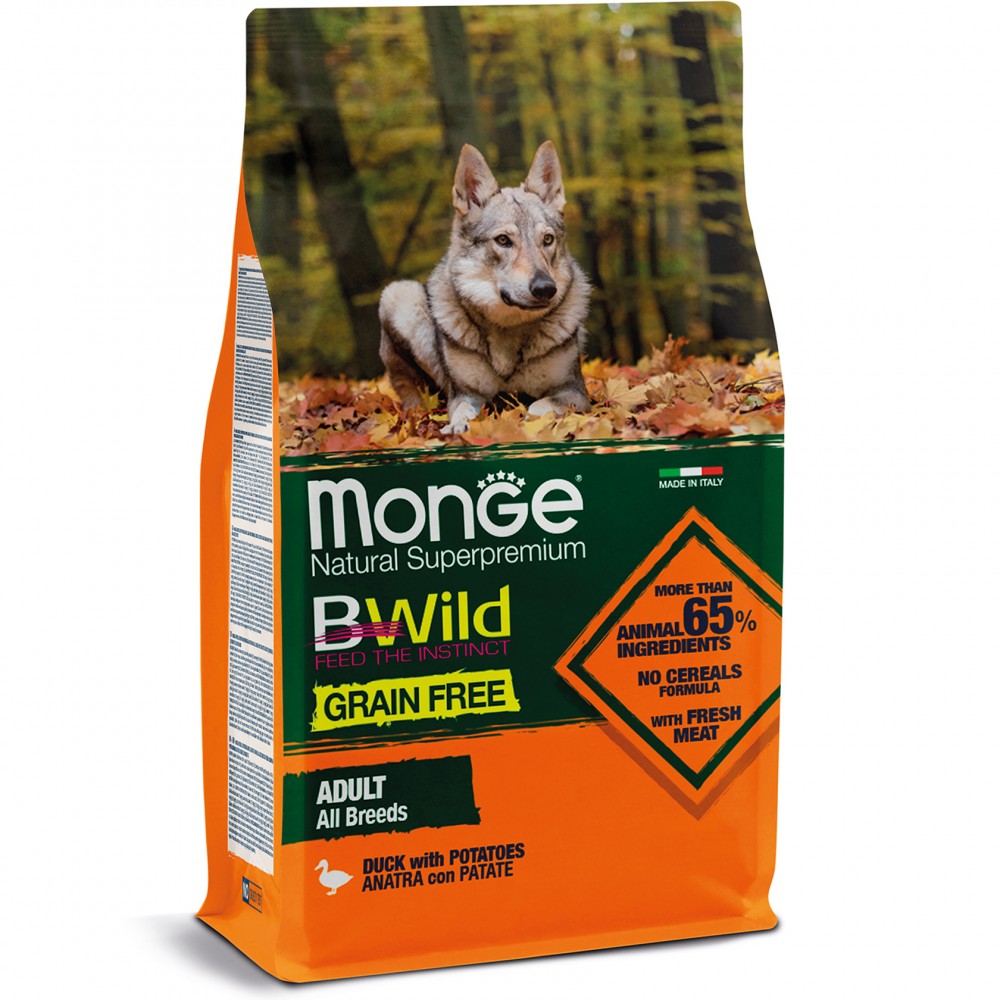 

Корм для собак Monge Вwild grain free утка 2,5 кг (70004732)