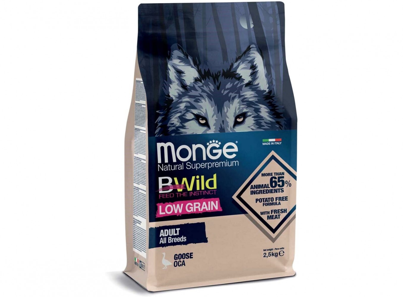 

Корм для собак Monge Вwild low grain мясо гуся 2,5 кг (70012102)