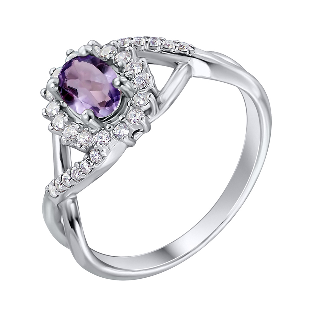 

Серебряное кольцо с аметистом и цирконием 000139198 15.5 размера
