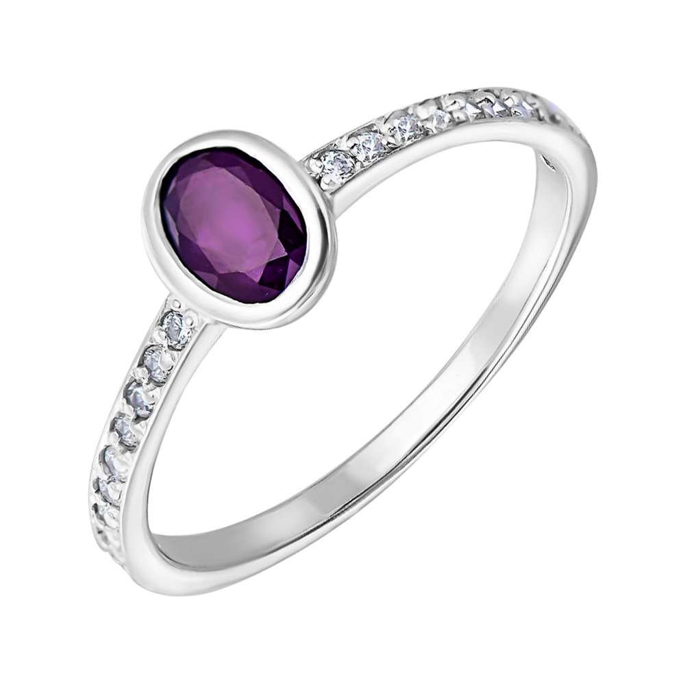 

Серебряное кольцо с аметистом и фианитами 000133464 18.5 размера