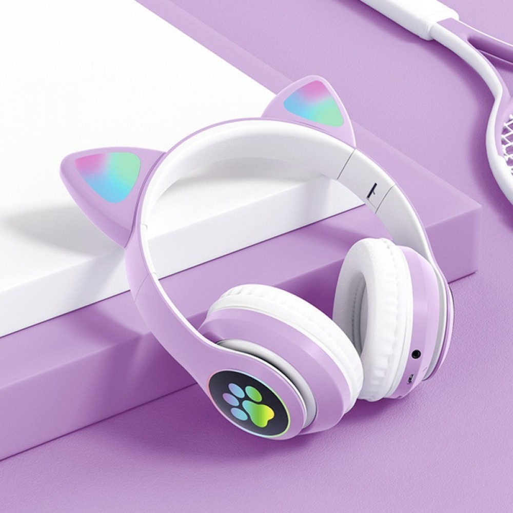 

Беспроводные Bluetooth наушники с ушками детские Cat Ear STN-28 со светящимися ушками (Фиолетовый)