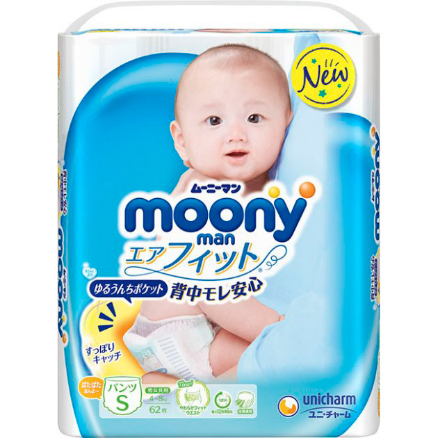 

Подгузники-трусики Moony S 4-8 кг 62 шт (4903111246403)