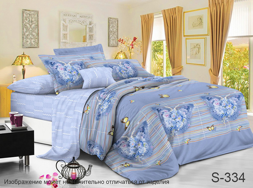 

Комплект постельного белья Люкс Сатин на молнии МОТЫЛЕК S334 полуторный 150*215, наволочки 70*70