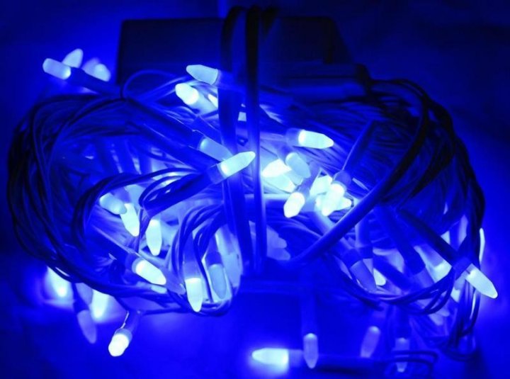 

Гирлянда чёрный шнур 500 Led конусные лампочки, синий