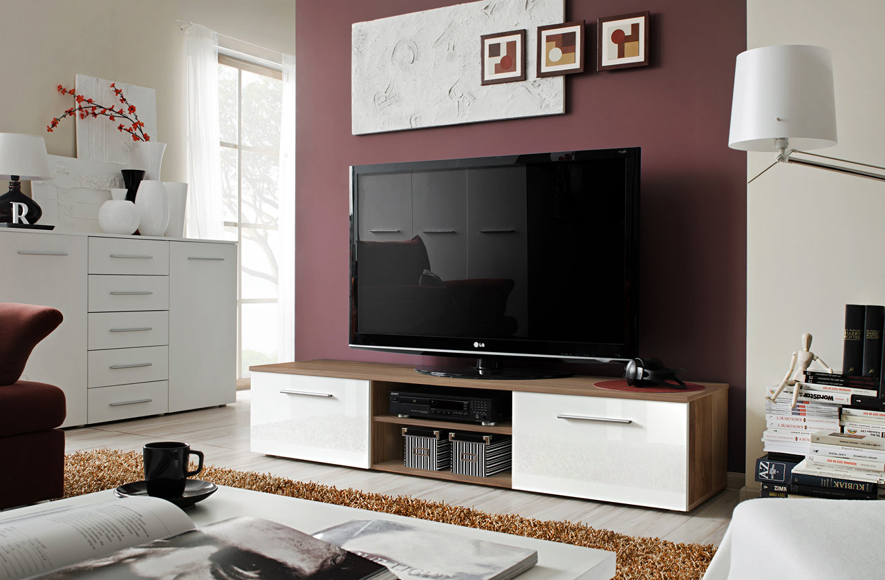 

TV Тумба Bono II ASM 23 NWH B2 корпус - слива мат, фронт - білий глянець