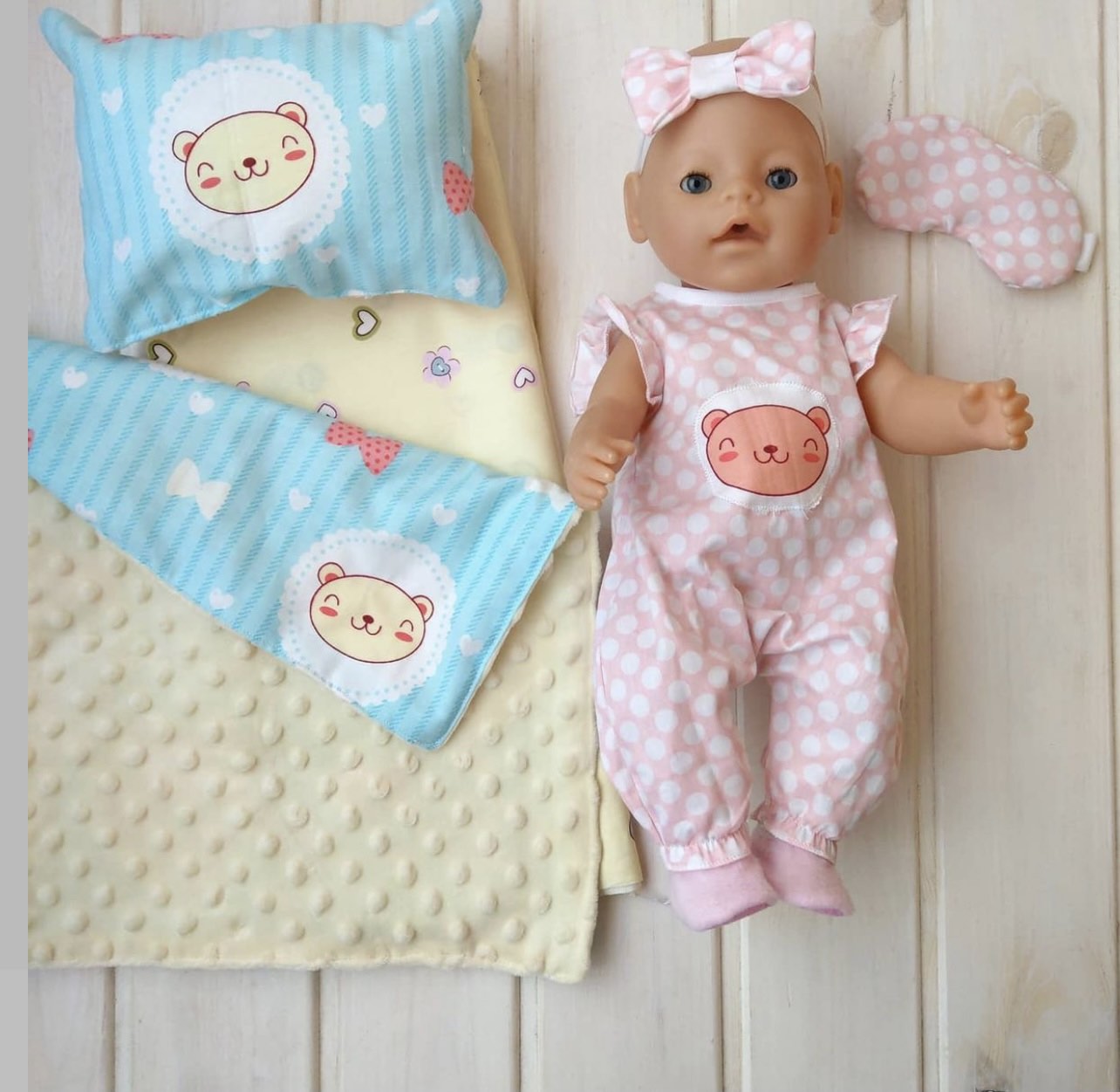 

Набор Одежда для куклы 40-44 см. Бэби Борн Toys и Постельное белье в коляску или кроватку Мишки Ручная работа (0111082)