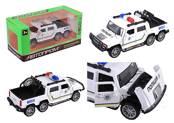 

Машина металл 1:32 Hummer Pickup-Police белая, свет, звук Автопром (6626P)