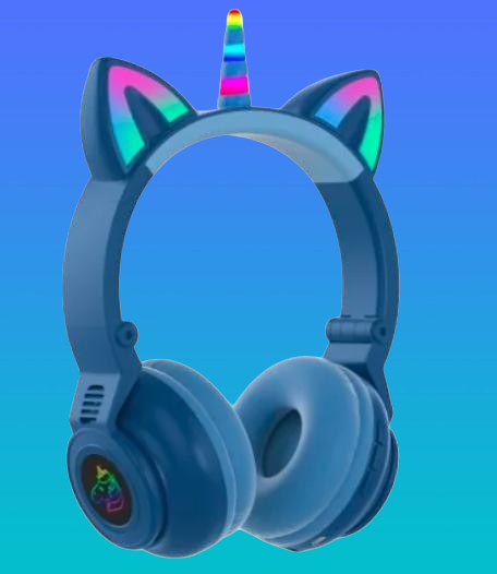 

Беспроводные Bluetooth наушники Единорог с кошачьими ушками и рожком STN-27 с LED подсветкой (Синие)