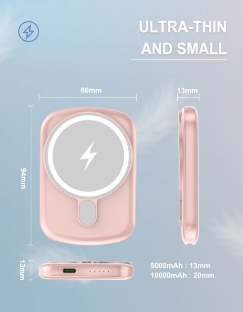 

Павербанк JYD Magnetic MagSafe Quick Charge 10000 mAh для iPhone 12/13 pink