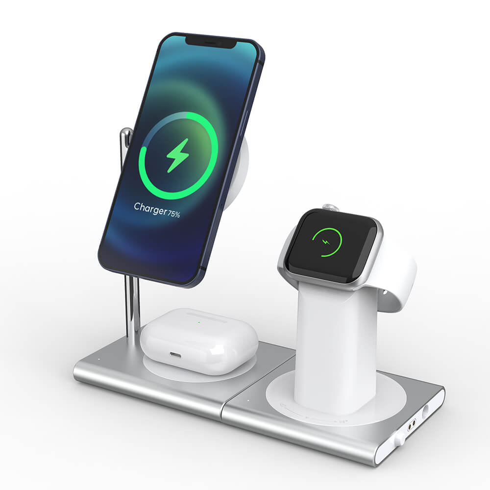 

Беспроводное зарядное устойство 3в1 MagSafe док станция Magnetic Wireless Charging Stand для iPhone AirPods Apple Watch Серебристый