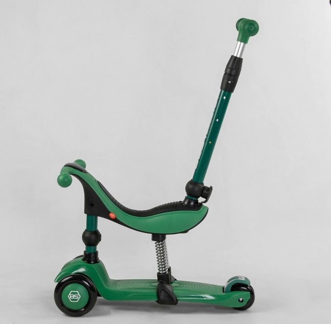 

Самокат-беговел 3 в 1 трехколесный Best Scooter, Зеленый 3 колеса PU со светом, сидение, амортизаторы, родительская ручка