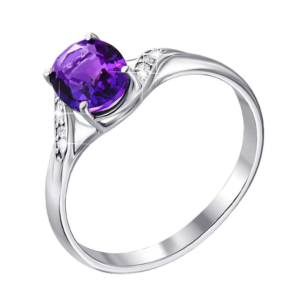 

Серебряное кольцо с аметистом и цирконием 000140032 18.5 размера