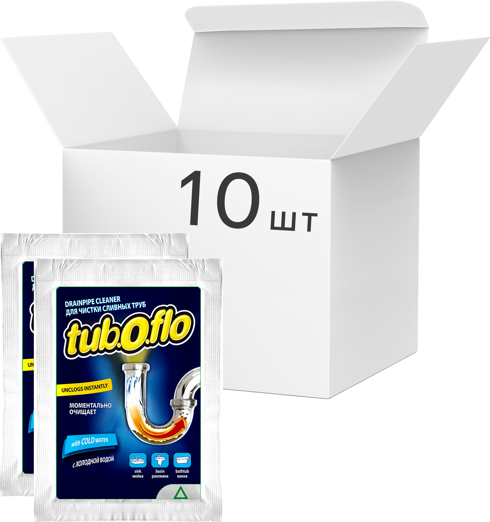 

Упаковка средства для чистки сливных труб Tub.o.flo TF 60 г х 10 шт