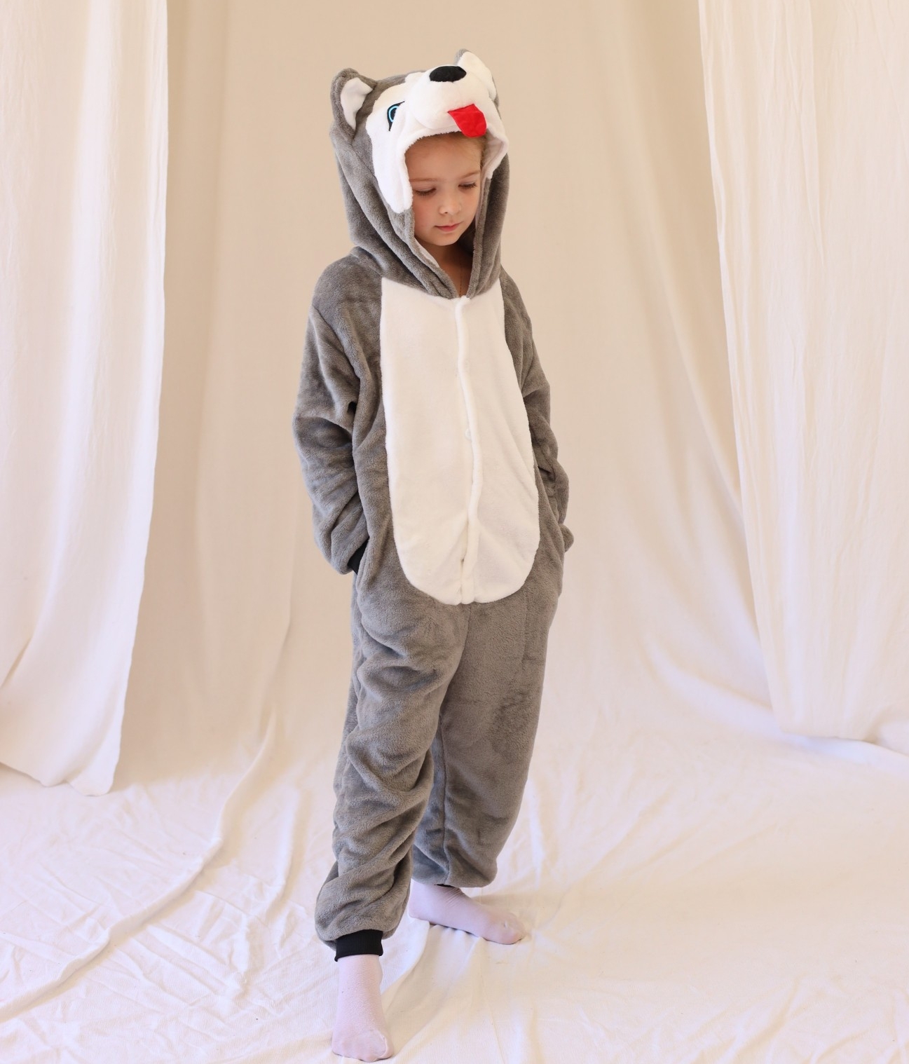 

Пижама Кигуруми Слип Для Мальчиков Kigurumi Щенок Хаски Серый 120-130 см. (2028/2)