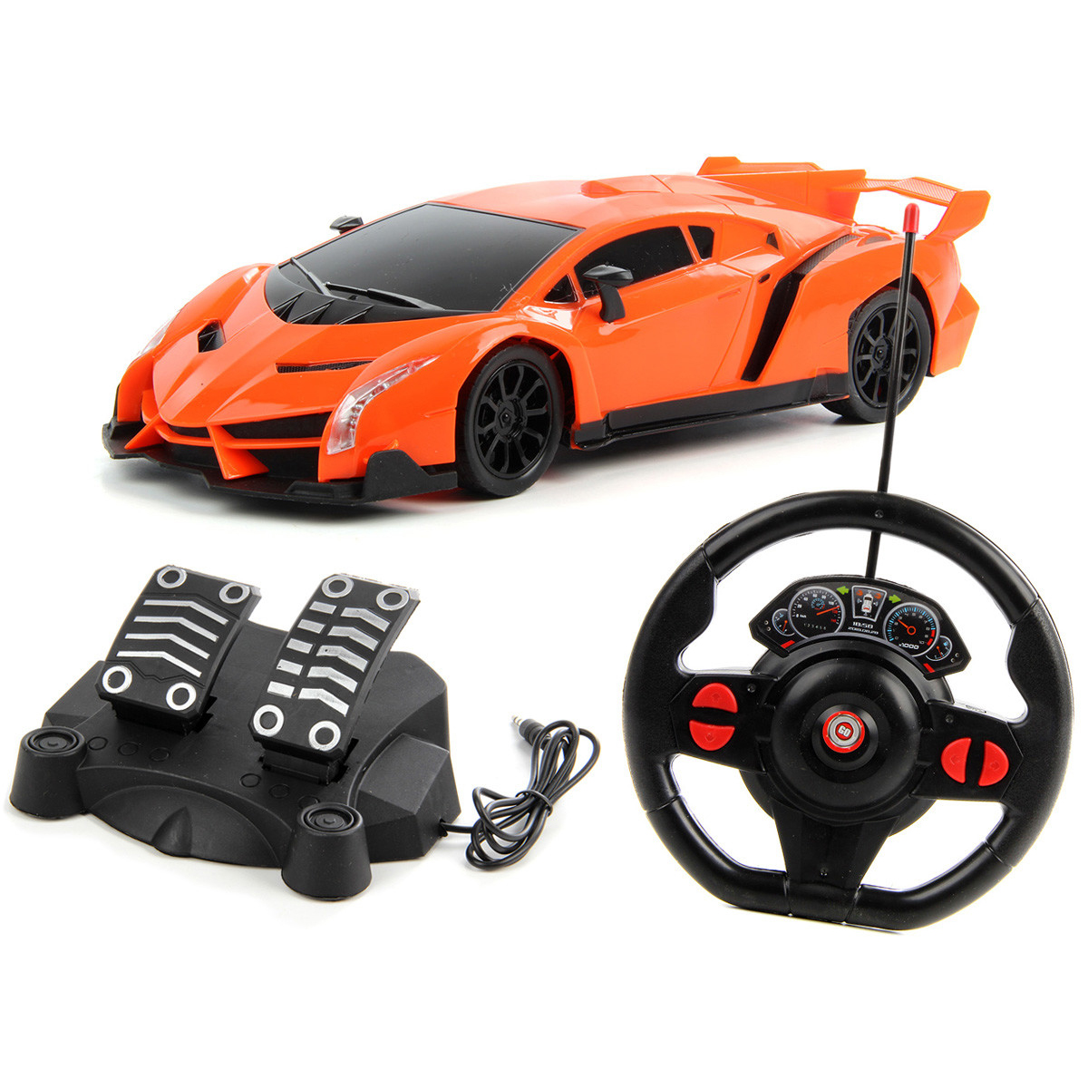 

Машинка на радиоуправлении Lamborghini +педали и руль оранжевая 1:16 JY-8819-3A-О