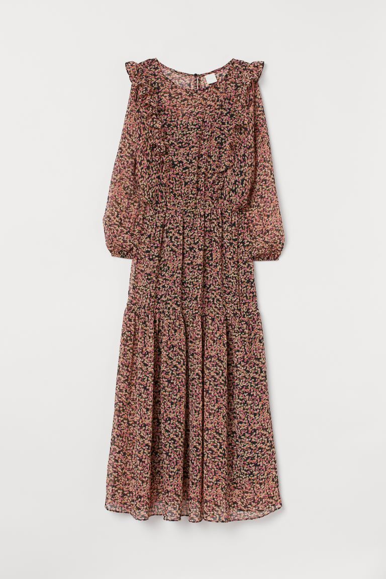 

Длинное платье из ярусов ткани H&M  Чёрный/Розовый/Бежевый, Длинное платье из ярусов ткани H&M L Чёрный/Розовый/Бежевый