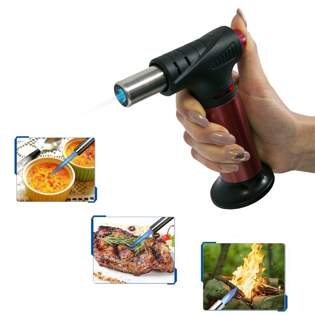 

Портативная газовая горелка с пьезоподжигом Multi-Function Lighter QL-016 горелка кулинарная, фломбер (1008907-Burgundy)