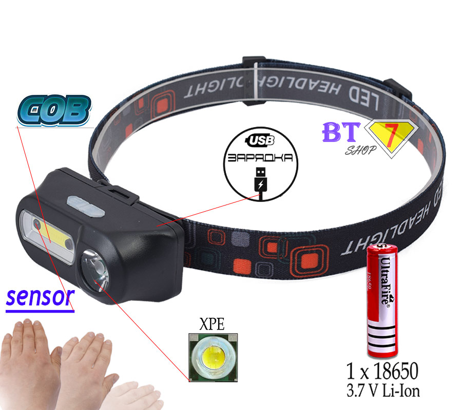 

Налобный Фонарь Kx-1804А Xpe Cob С Датчиком Движения Фонарик Налобный Аккумуляторный Сенсор 1804