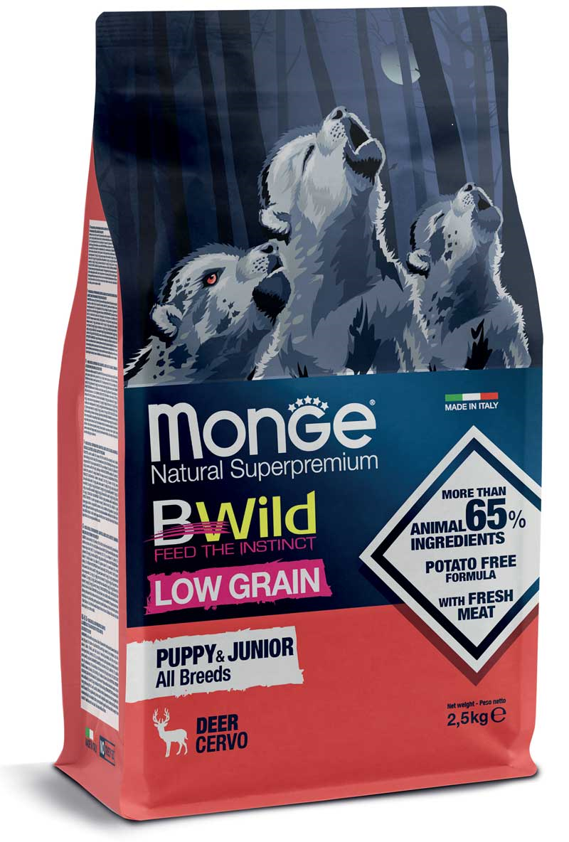 

Сухой корм Monge Dog Bwild Low Grain Deer Puppy & Junior для щенков всех пород собак с олениной 2.5 кг