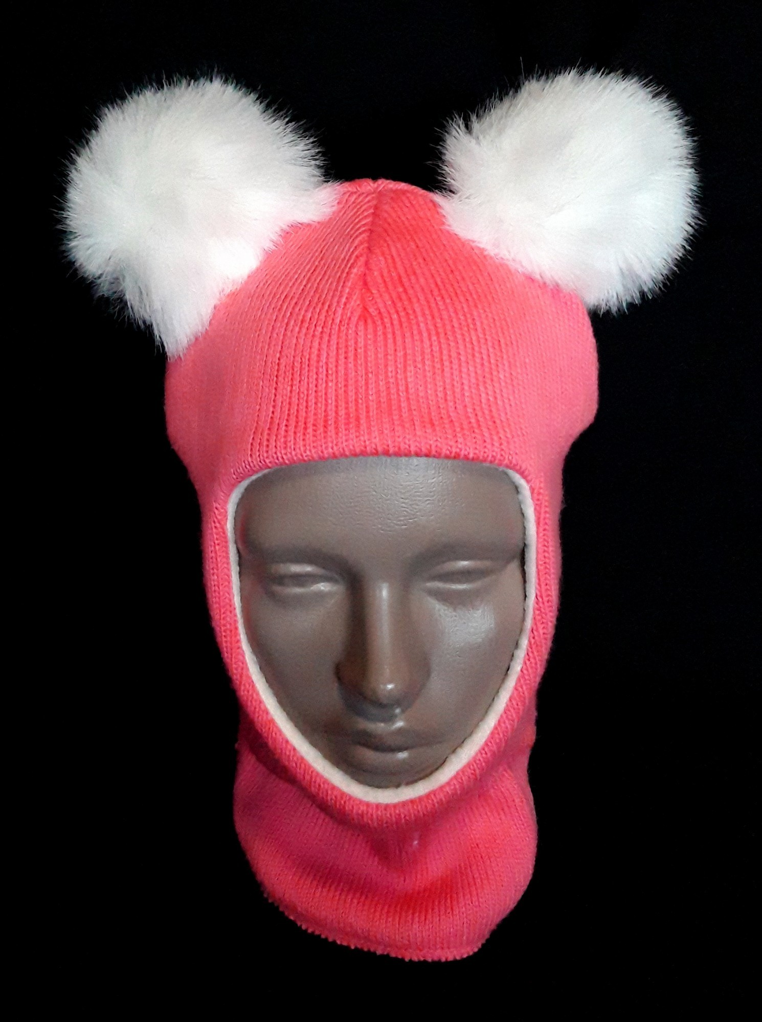 

Шапка-шлем с помпонами 46-48 Коралловая ШТ-085/2