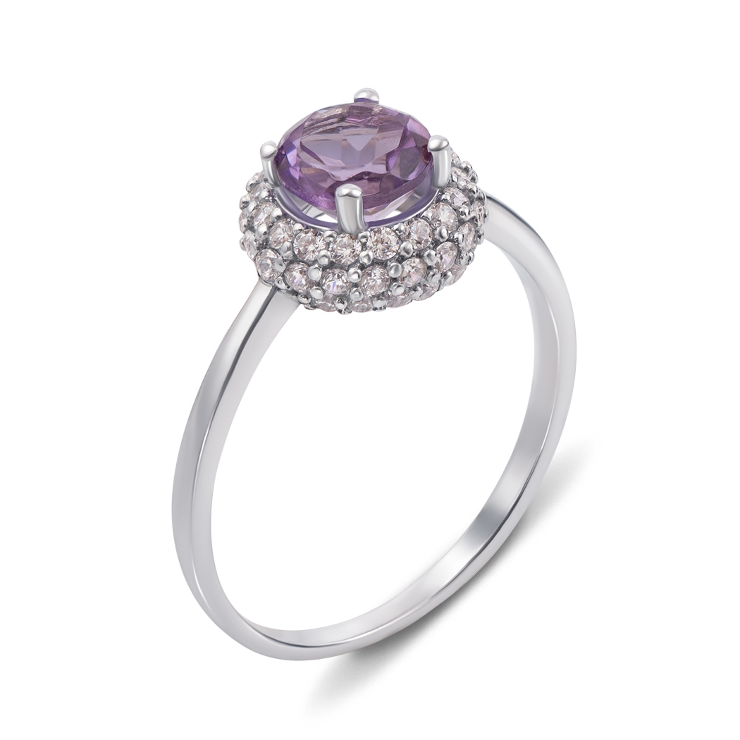 

Серебряное кольцо с аметистом и фианитами 000133109 18 размера