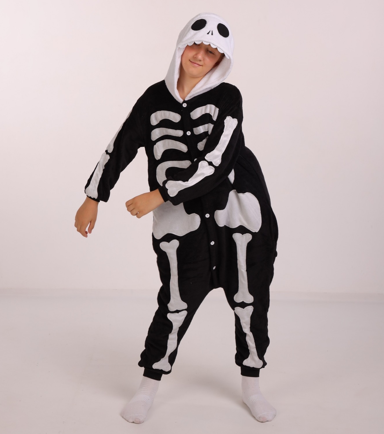 

Пижама Кигуруми Слип Для Мальчиков Kigurumi Костюм на Хэлоуин Скелет Черный 155-165 см. (2022/2)