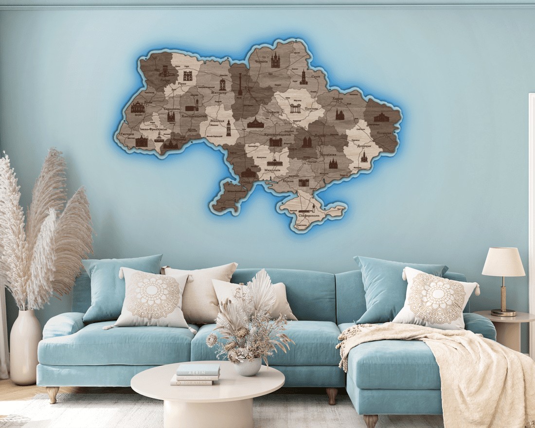 

Деревянная карта Украины с подсветкой 3D Led без акрилового стекла XL 250 х 167 см Терра