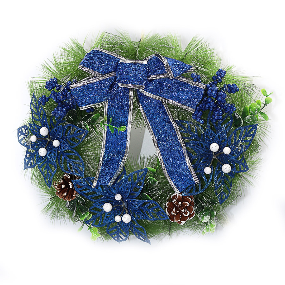 

Венок новогодний "Blue flowers" D35см 6527-P1129
