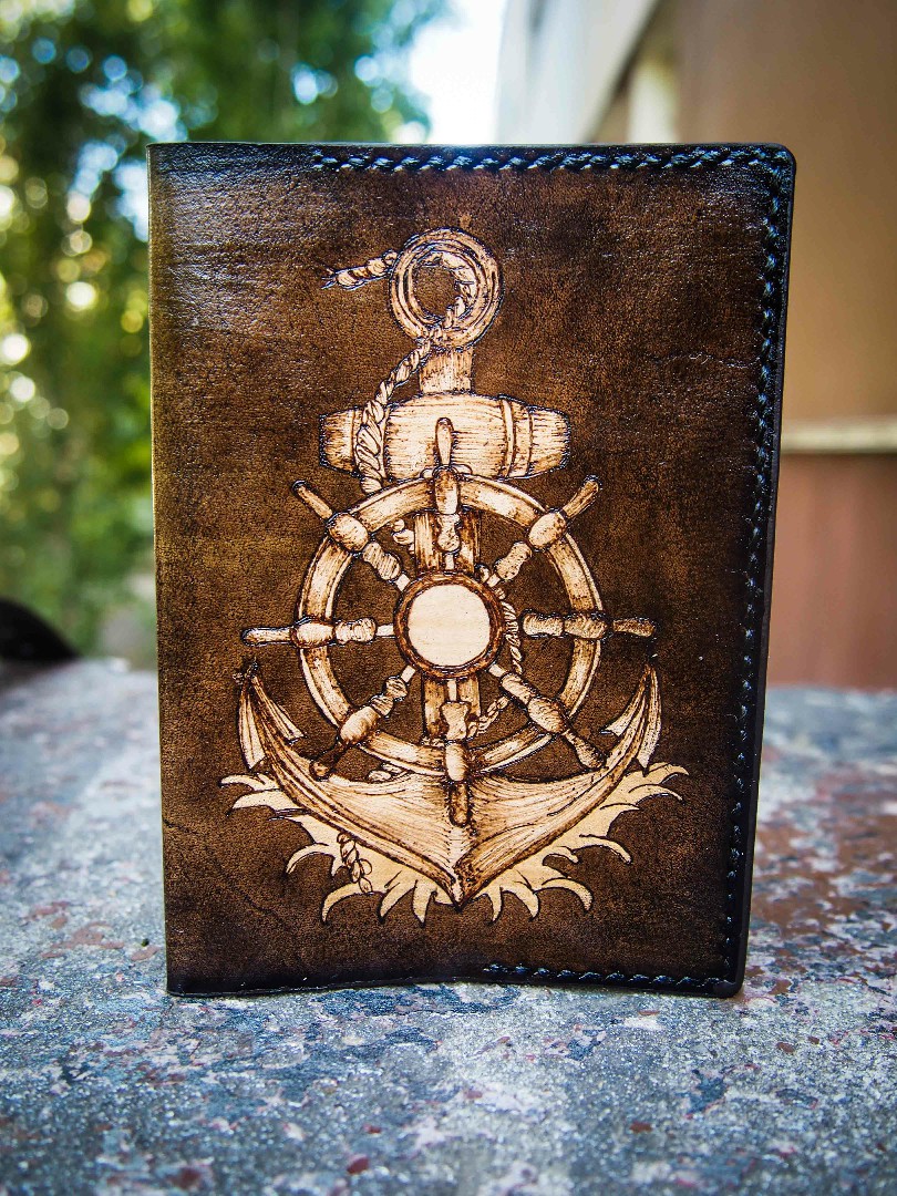 

Кожаная обложка на паспорт Smyrnov Leather якорь Коричневый (Cobl140)