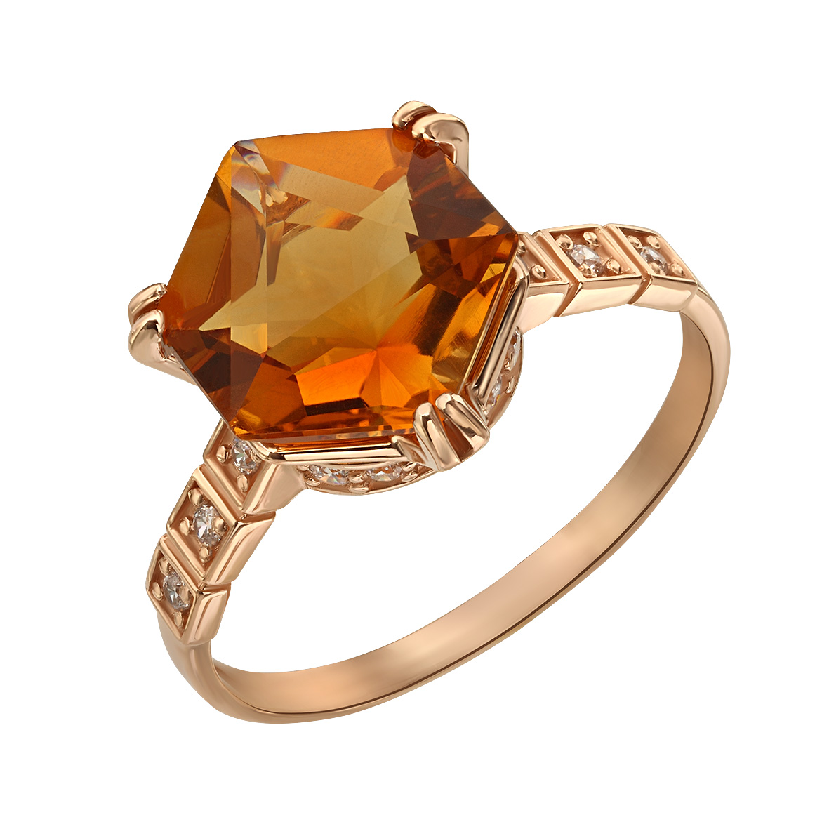 

Золотое кольцо с цитрином и фианитами Tango Jewellery Company 369683 размер 18