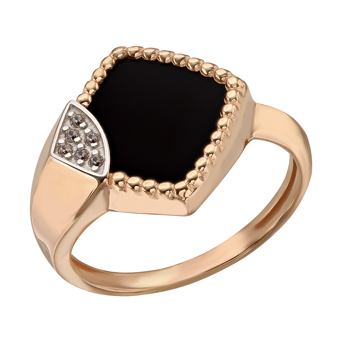

Золотое кольцо с агатом (ониксом)/перламутром и фианитами Tango Jewellery Company 369648 размер 18