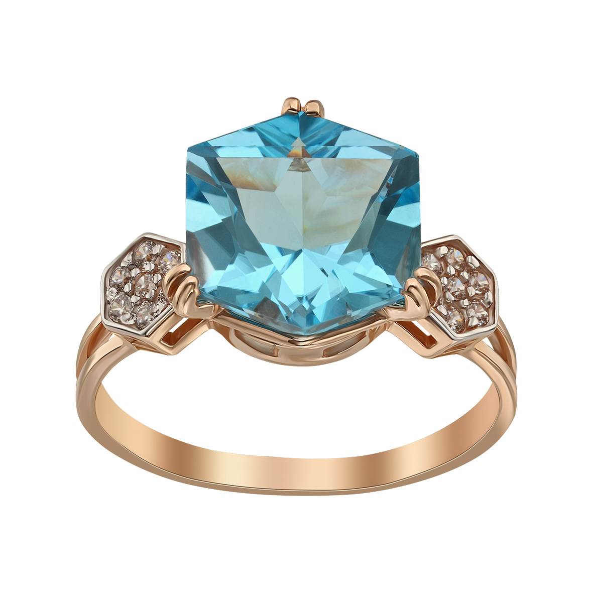 

Золотое кольцо с голубым топазом и фианитами Tango Jewellery Company 361679 размер 18