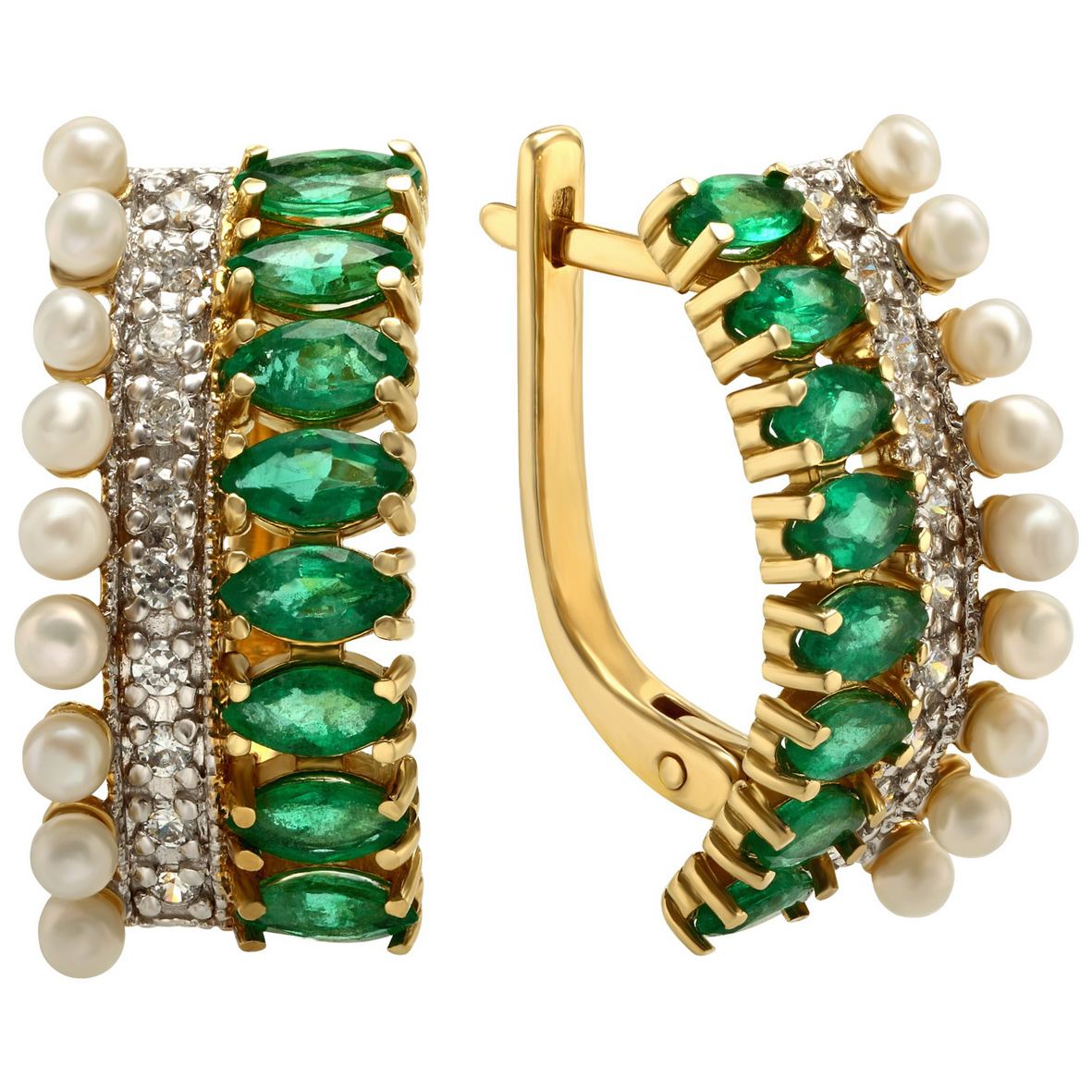 

Золотые серьги со вставками изумруда, жемчуга и фианитов Tango Jewellery Company 447576