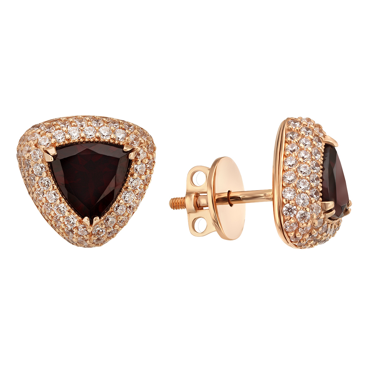 

Золотые пуссеты с гранатом и фианитами Tango Jewellery Company 574149