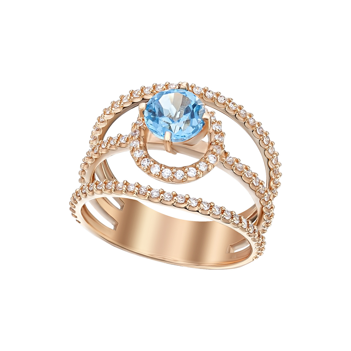 

Золотое кольцо с голубым топазом и фианитами Tango Jewellery Company 361520 размер 18