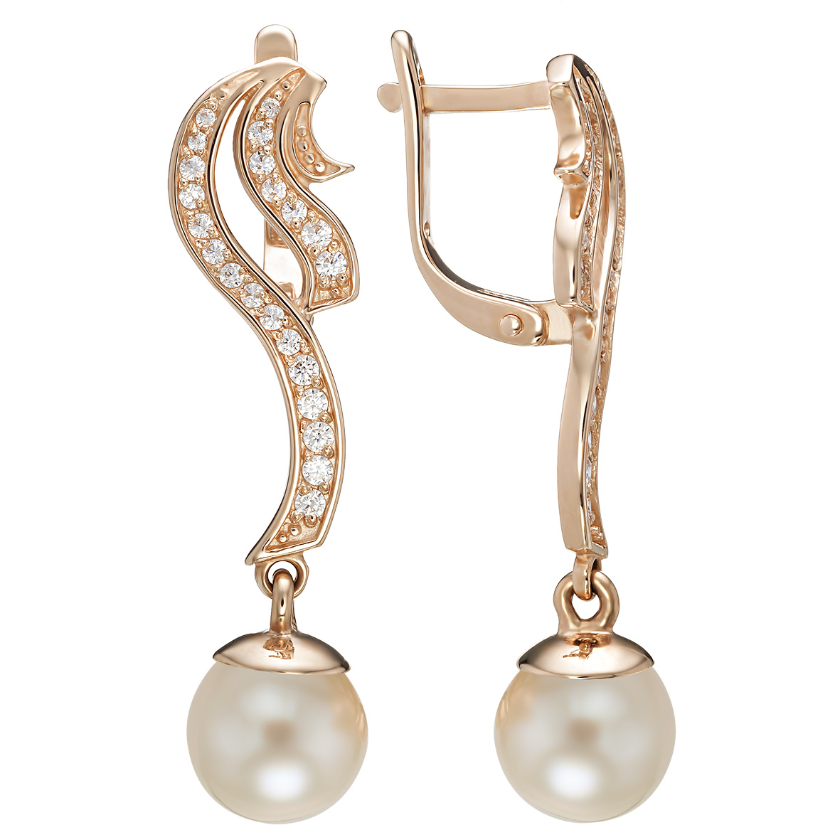 

Золотые серьги-подвески с жемчугом и фианитами Tango Jewellery Company 420952