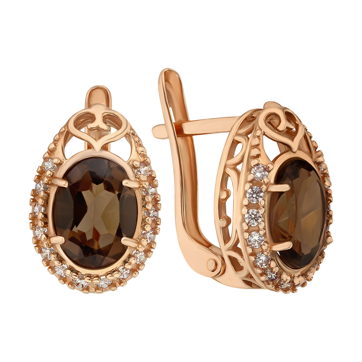 

Золотые серьги с дымчатым кварцем и фианитами Tango Jewellery Company 448622