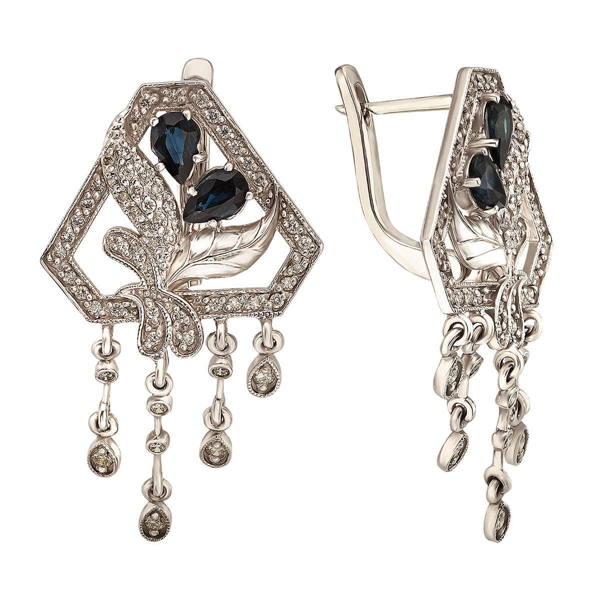 

Серьги в белом золоте с бриллиантами и сапфиром Tango Jewellery Company 761258В