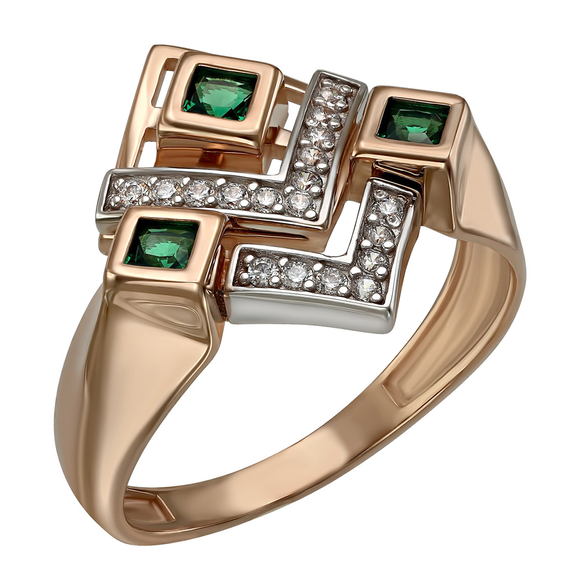 

Золотое кольцо с изумрудами и фианитами Tango Jewellery Company 377753 размер 18