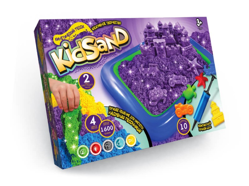 

Песок кинетический KidSand 1600г 4 цвета + надувная песочница