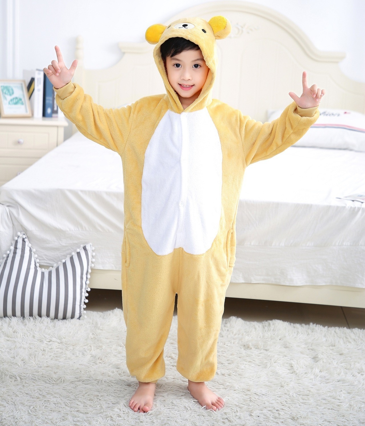 

Пижама Кигуруми Слип Для Мальчиков Kigurumi Костюм Мишка Тэдди Рилаккума Желтый 110-120 см. (2031/2)