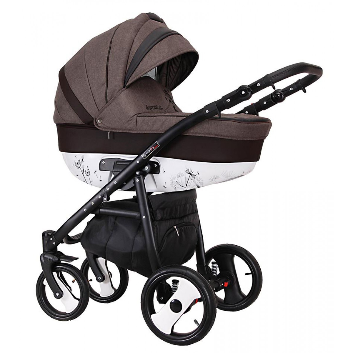 

Коляска универсальная 2 в 1 Coletto Savona SC-05 Коричневый/Серый с принтом + дождевик и москитная сетка