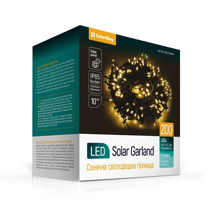 

Светодиодная гирлянда ColorWay (CW-GO-200L20SBWW) 200LED, 20м, теплый свет, на солнечной батарее