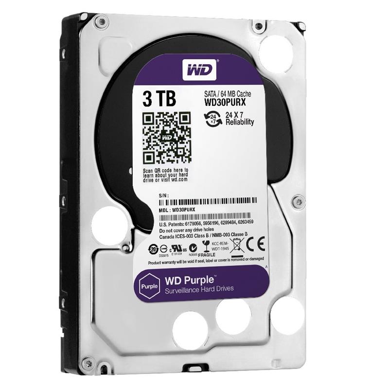 

HDD SATA 3.0TB WD Purple 5400rpm 64MB (WD30PURX) Refurbished