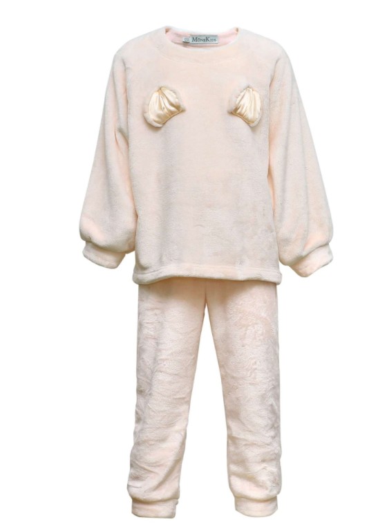 

Детская пижама для девочки Mone kids плюшевая штаны и кофта с ушками кремовый р.122