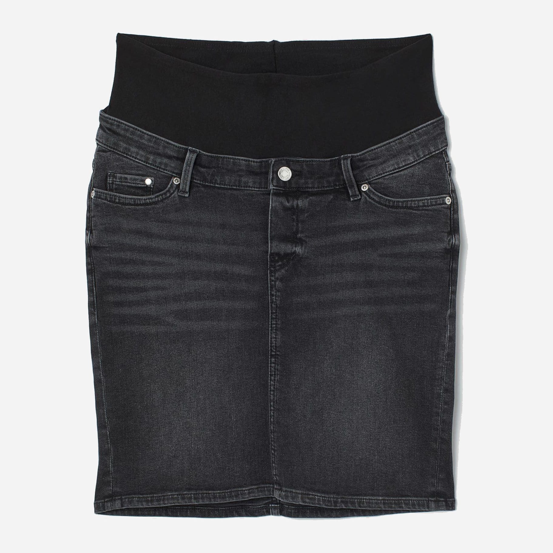Акція на Спідниця джинсова для вагітних міні літня жіноча H&M Mama XAZ235530TAKG XXL Темно-сіра з чорним від Rozetka